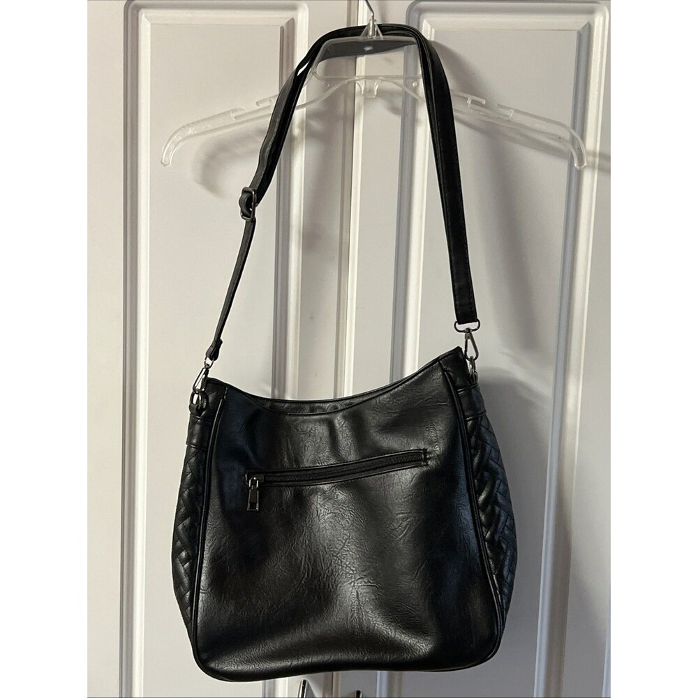Sam & Hadley Black Leather Zippered Purse Shoulder Bag - Picture 2 of 11
